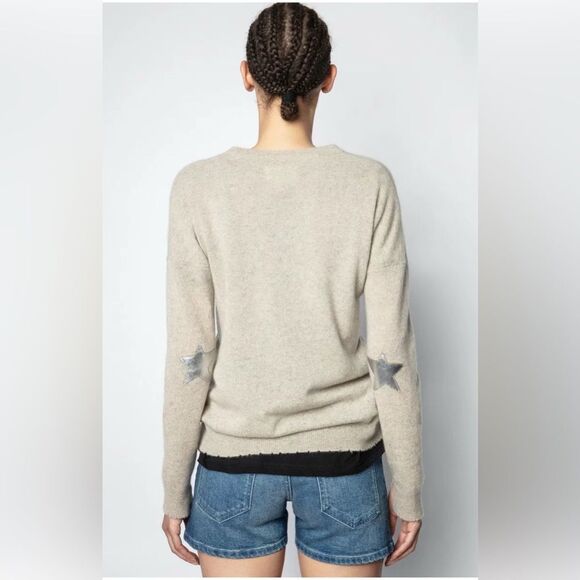 Zadig & Voltaire Vivi Patch Star Elbow Patch 100% Cashmere Sweater NWT. Small - Picture 1 of 11